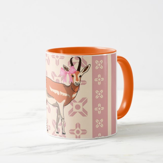 Caneca Elegant Pink Doe-patterned Christmas  (Frente Esquerda)