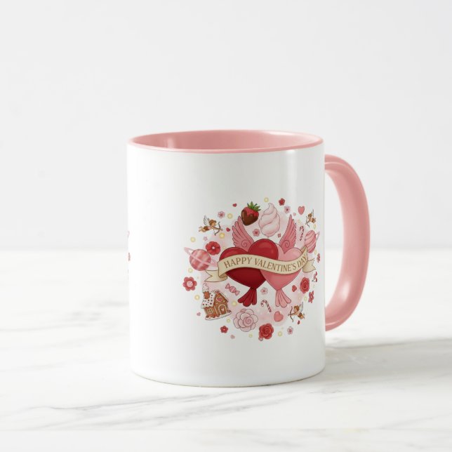 Caneca Elegant Romantic Floral Heart Coffee Mug (Frente Esquerda)