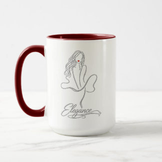 Caneca Elegant Silver Line Art Woman with Red Lips Combo 