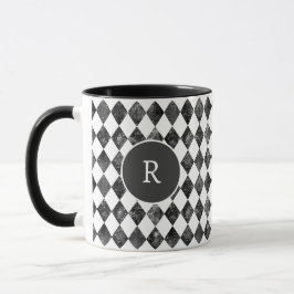 Caneca Elegant vintage black &white checkerboard monogram