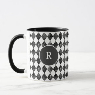 Caneca Elegant vintage black &white checkerboard monogram
