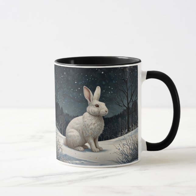 Caneca Elegant white rabbit Christmas snowy woodland  (Direita)
