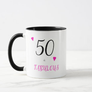 Caneca Elegante 50 e fabulosos corações cor-de-rosa 50 an