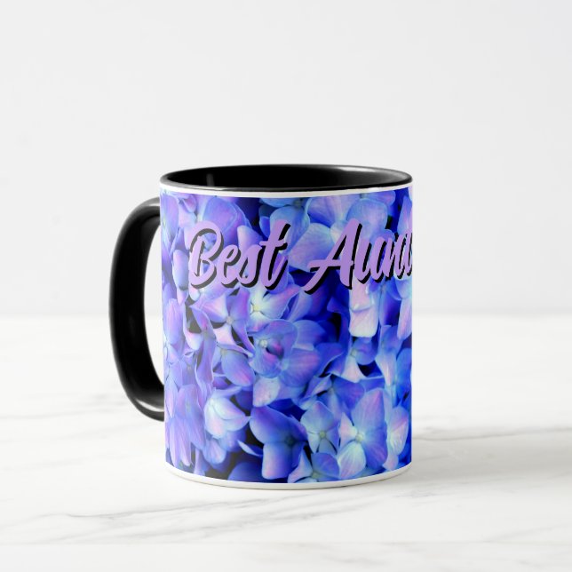 Caneca Elegante azul-púrpura magenta hidrangea floral (Frente Esquerda)