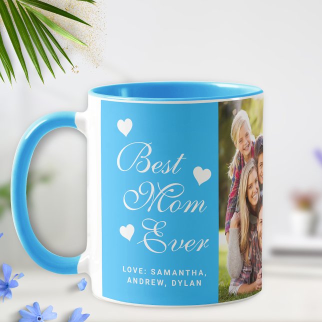 Caneca Elegante Blue Best Mãe Ever Photo Mug (Criador carregado)
