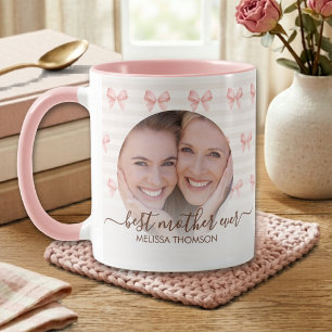 Caneca Elegante Blush de Creme Rosa Melhor Foto de Mãe de