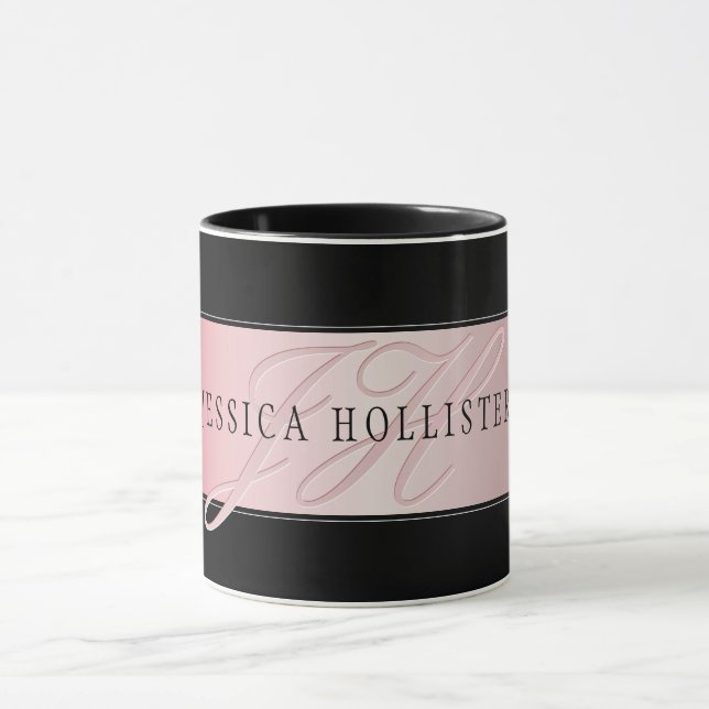 Caneca Elegante Blush Faux Rosa Dourado | Nome e Iniciais (Centro)