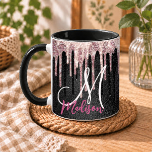 Caneca Elegante blush rosa monograma preto gotejante