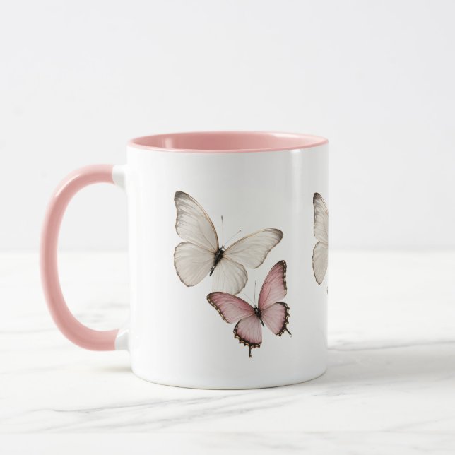 Caneca Elegante Borboleta Rosa (Esquerda)