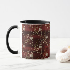 Caneca Elegante Burgundy Marsala Floral Black Mug