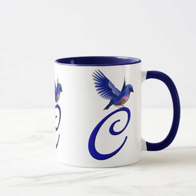 Caneca Elegante C inicial do Monograma de Bluebird (Direita)