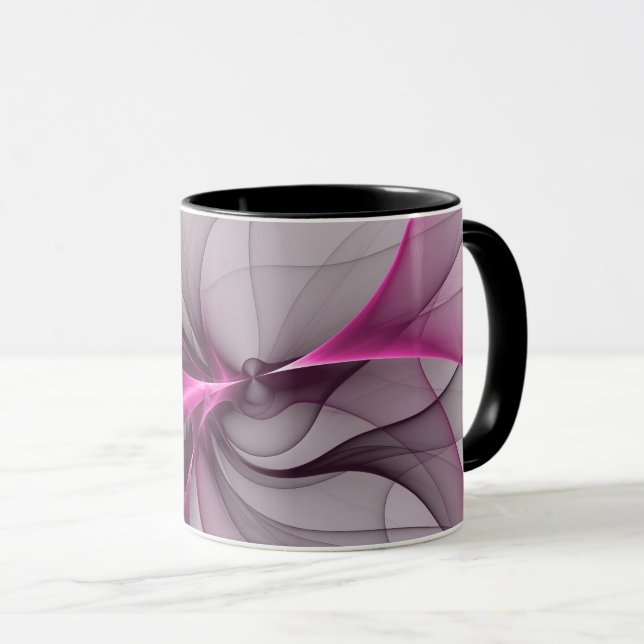 Caneca Elegante Caos Moderno, Abstrato, Arte Fractal Rosa (Frente Esquerda)