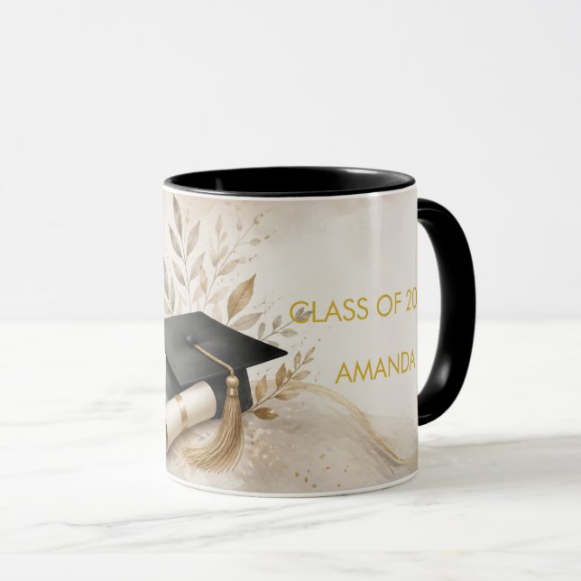Caneca Elegante Casa Boho Core Ano de Graduação & Nome (Frente Esquerda)