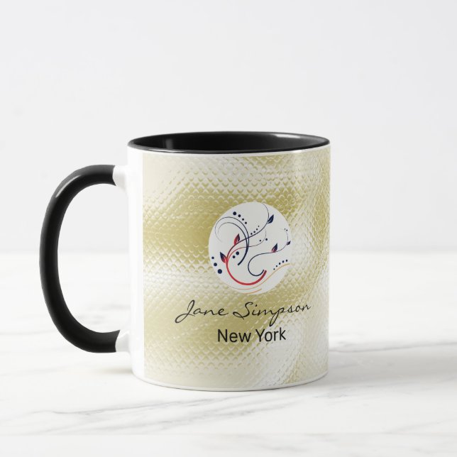 Caneca Elegante código Qr Logo Textura Dourada (Esquerda)