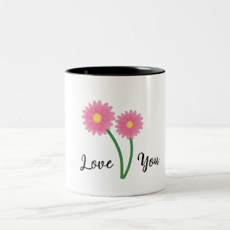 Caneca elegante com flores margaridas cor-de-rosa