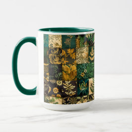 Caneca ✨Elegante Design de Patchwork Botânico com Padrão 
