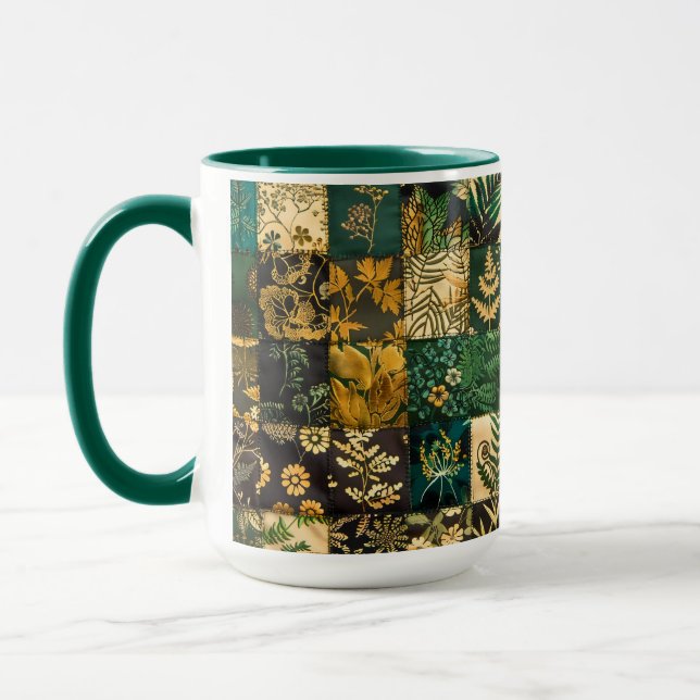 Caneca ✨Elegante Design de Patchwork Botânico com Padrão  (Esquerda)
