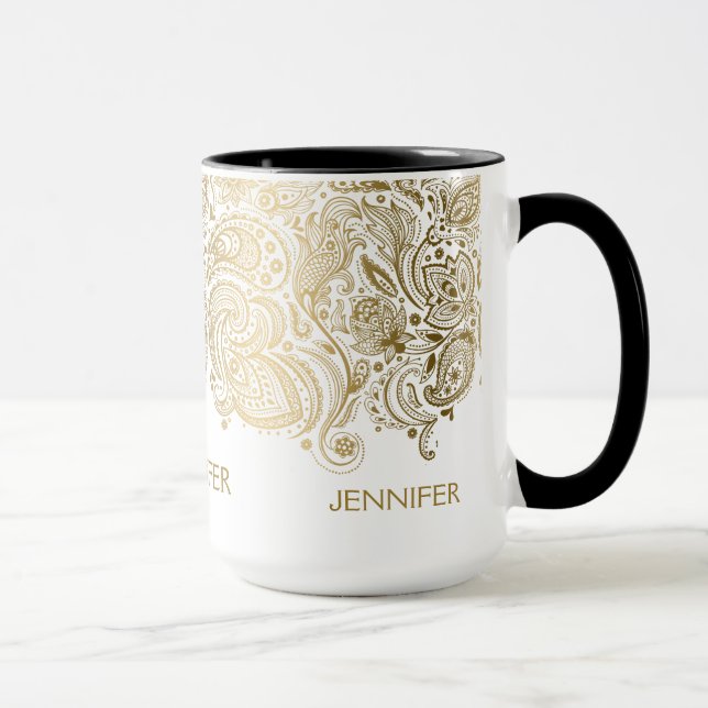 Caneca Elegante Dourado E White Paisley (Direita)