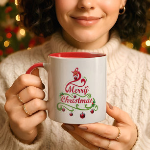 Caneca Elegante e Divertida Tipografia de Árvore de Natal