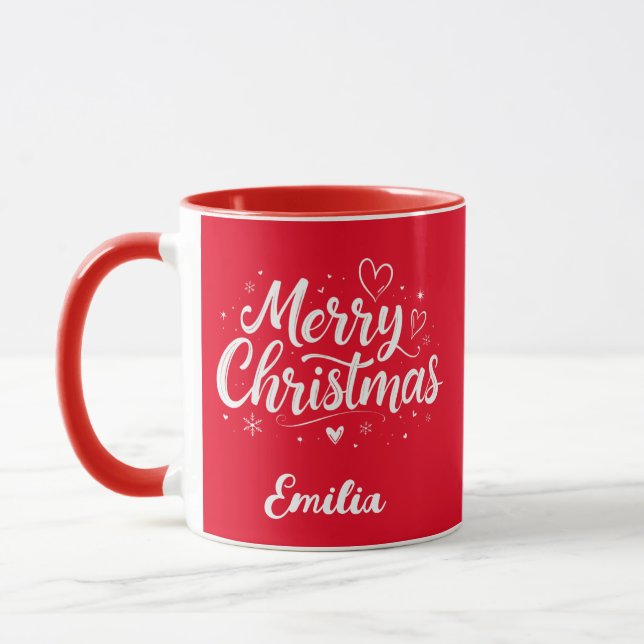 Caneca Elegante Feliz Natal Nome Personalizado Dois Tom (Esquerda)
