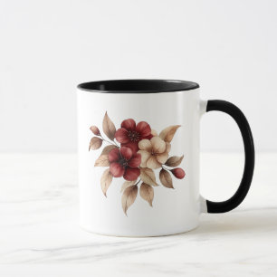 Caneca Elegante Floral em Aquarela Burgundy e Creme
