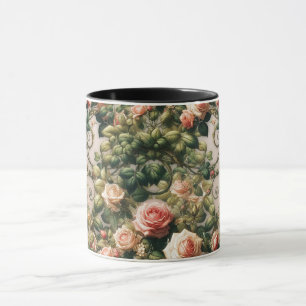 Caneca Elegante Floral Rosas Vinhas Rosa Shabby Chic