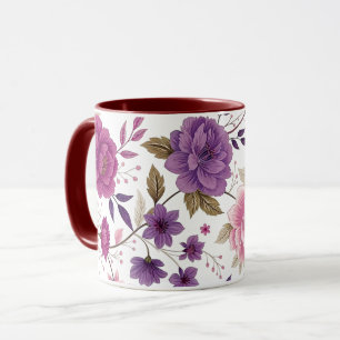 Caneca Elegante Floral Roxo Vintage Burgundy Duas-Tons
