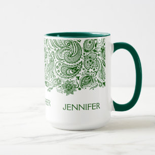 Caneca Elegante Hunter Green E White Paisley
