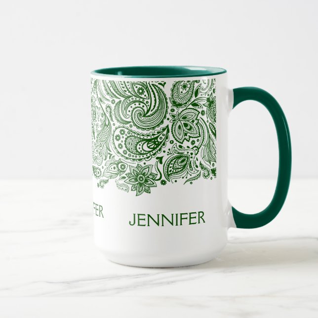 Caneca Elegante Hunter Green E White Paisley (Direita)