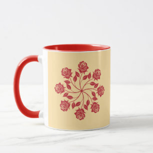 Caneca Elegante Mandala de Rosa Vermelha em Desenho Flora