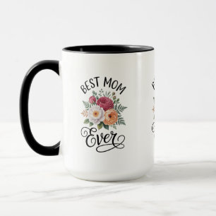 Caneca Elegante Melhor Mamãe do Mundo Buquê Floral Aquare