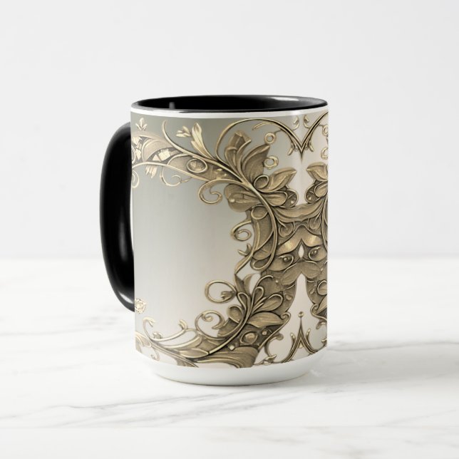 Caneca Elegante Moderno Dourado Mug Decorativo (Frente Esquerda)