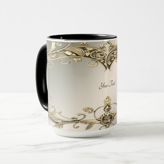 Caneca Elegante Moderno Dourado Mug Decorativo (Frente Esquerda)