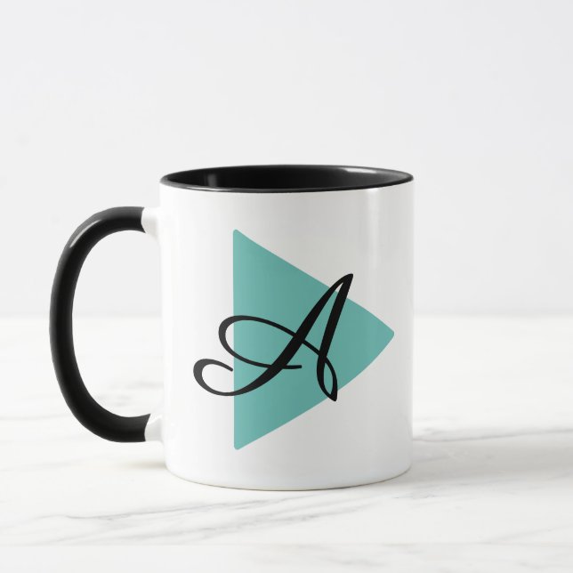 Caneca Elegante Monograma Abstrato Triângulo Azul (Esquerda)