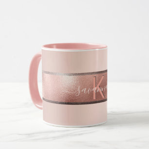 Caneca elegante monograma cor-de-rosa rosa