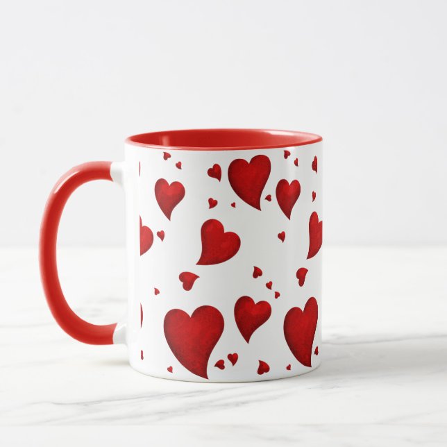Caneca Elegante Na moda Trendy Red Heart dia de os namora (Esquerda)