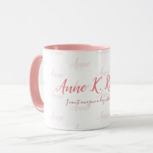 Caneca elegante nome escrito à mão rosa branco rosa