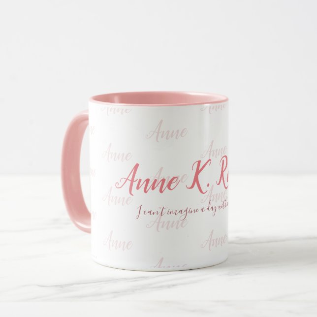 Caneca elegante nome escrito à mão rosa branco rosa (Frente Esquerda)