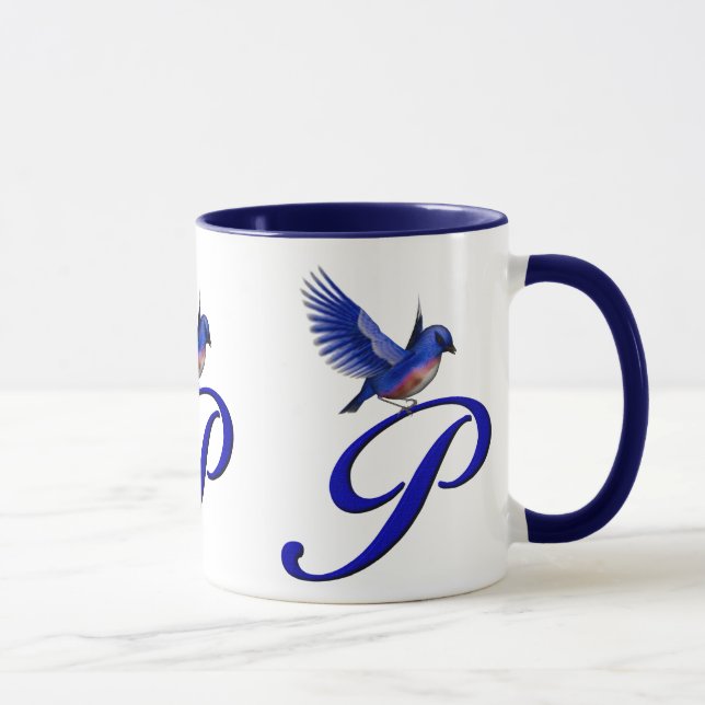 Caneca Elegante P inicial do Monograma do Bluebird (Direita)