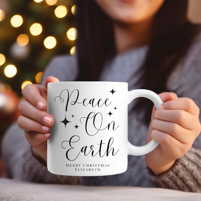 Caneca Elegante Paz na Terra Feliz Natal  (Criador carregado)