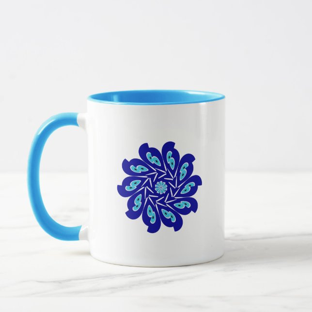 Caneca Elegante Personalizado, Abstrato Azul Mau Flor (Esquerda)