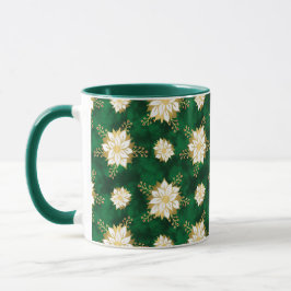 Caneca Elegante Poinsettia Flor Escuro Natal Verde