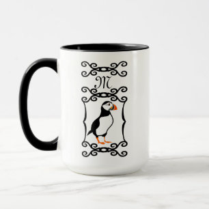 Caneca Elegante Puffin em Monograma da Moldura de Ferro F