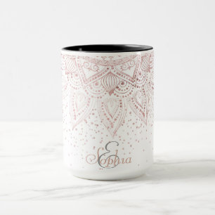Caneca Elegante Rosa Dourado Dots Mandala