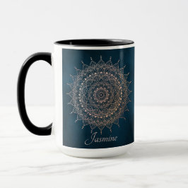 Caneca Elegante Rosa Dourado em Teal Floral Henna Mandala