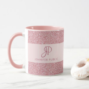 Caneca Elegante Rosa Dourado Literatura Monograma