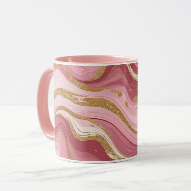 Caneca Elegante rosa e Dourado mármore (Frente Esquerda)