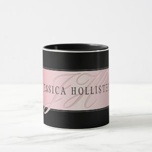 Caneca Elegante Rosa Falso Dourado Nome & Iniciais