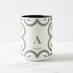Caneca Elegante Rótulo de Monograma Verde Sálvia Poeirent