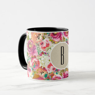 Caneca Elegante Russo Floral Chic Kraft Monograma Persona